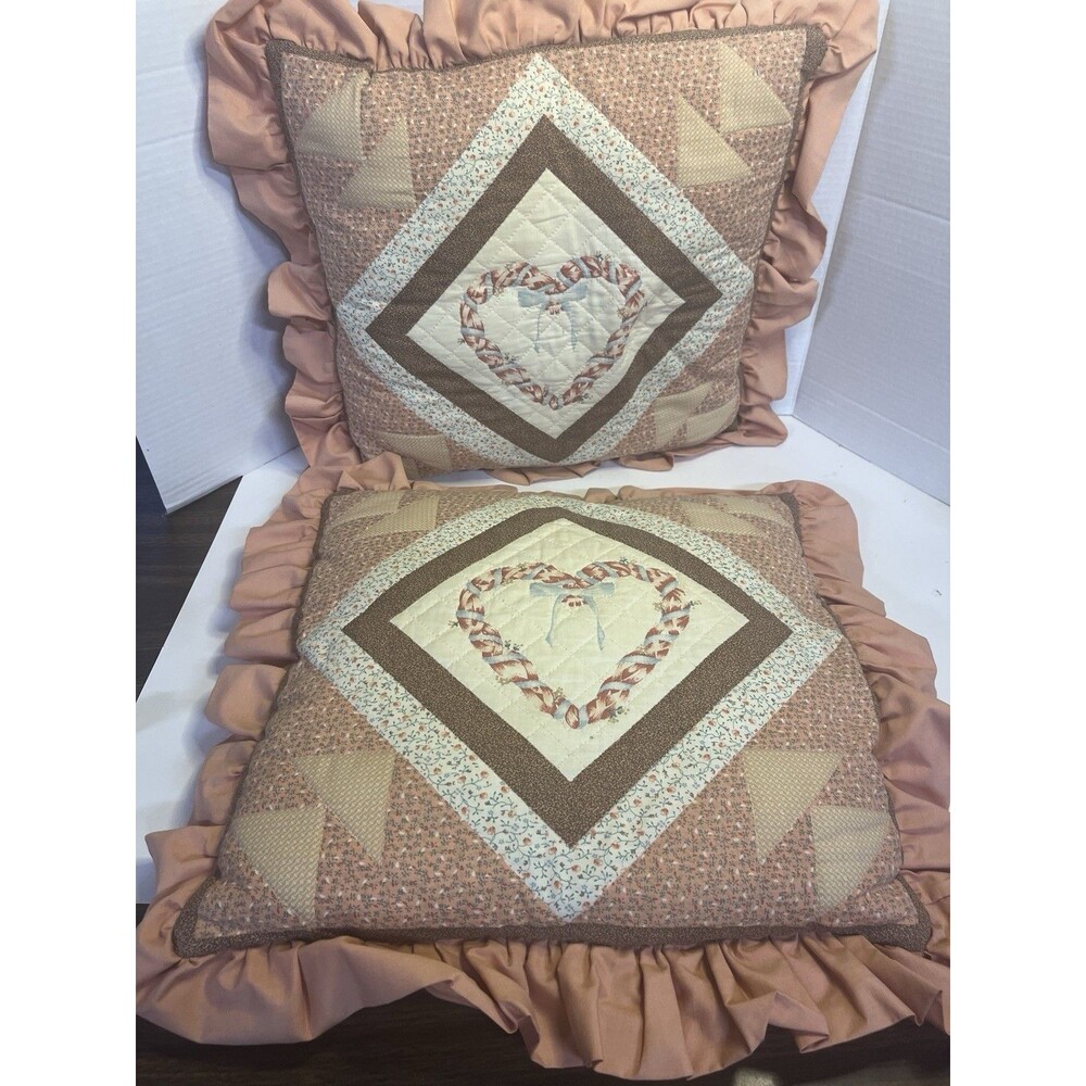 Authentic Grandma Core Throw Pillows 80’s 90’s Hearts Ruffles Flying Geese Quilt
